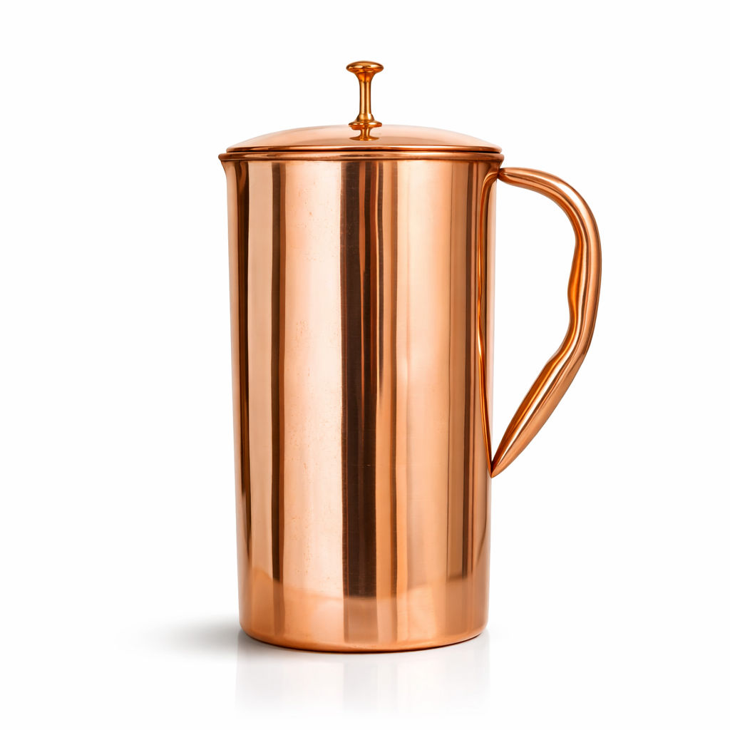 Pure copper jug with diamond hammered beeding & plain design plain, 2000 ML